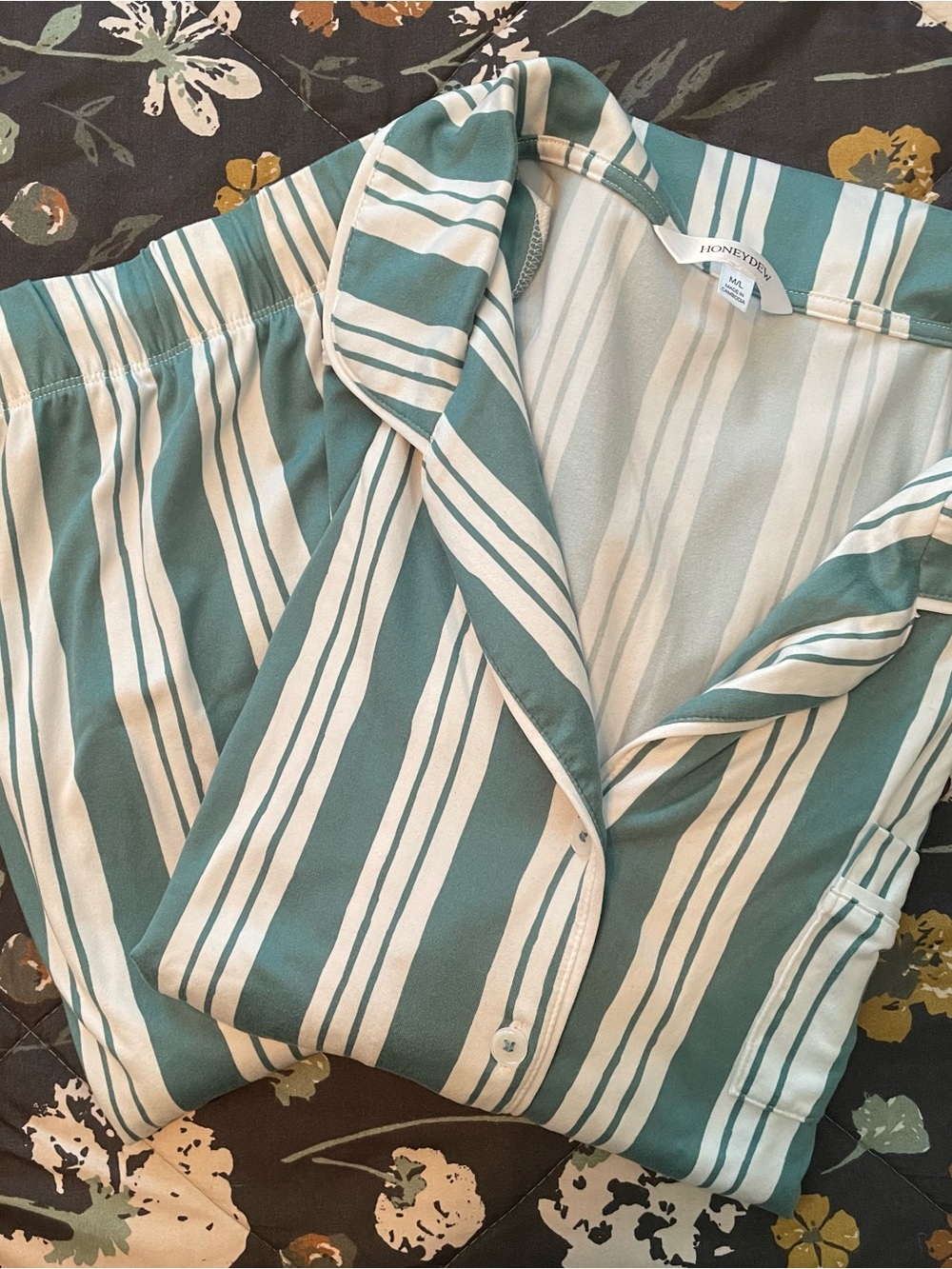 Honeydew Intimates Teal and White Striped Pajama Set
